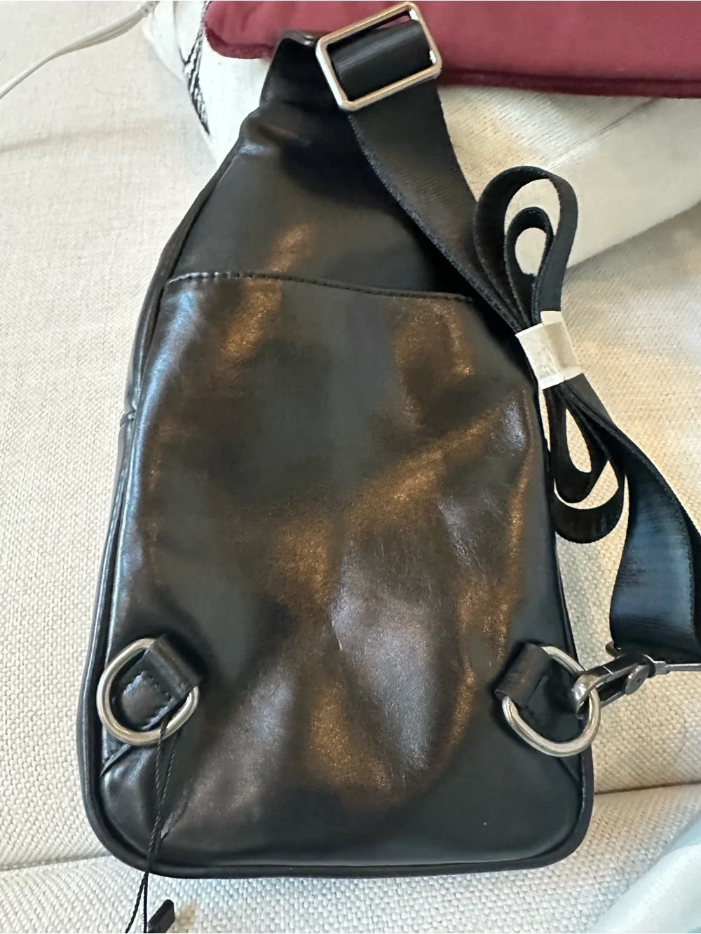 Black Leather Sling Crossbody Bag - Unbranded